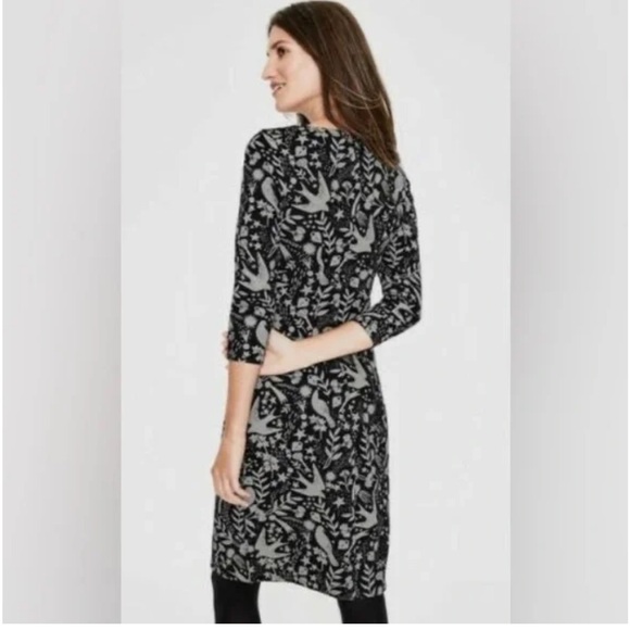Boden Winifred Black Mystic Woodland Jacquard Dress Black & White Bird‎ Heart - Picture 3 of 7